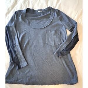 POL Waffle Knit Thermal Raw Hem Long Sleeve Top Blue Gray Small Free People